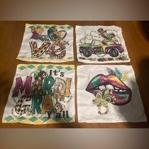 Pillow Covers Mardi Gras 18” x 18” Set of 4 NWOT